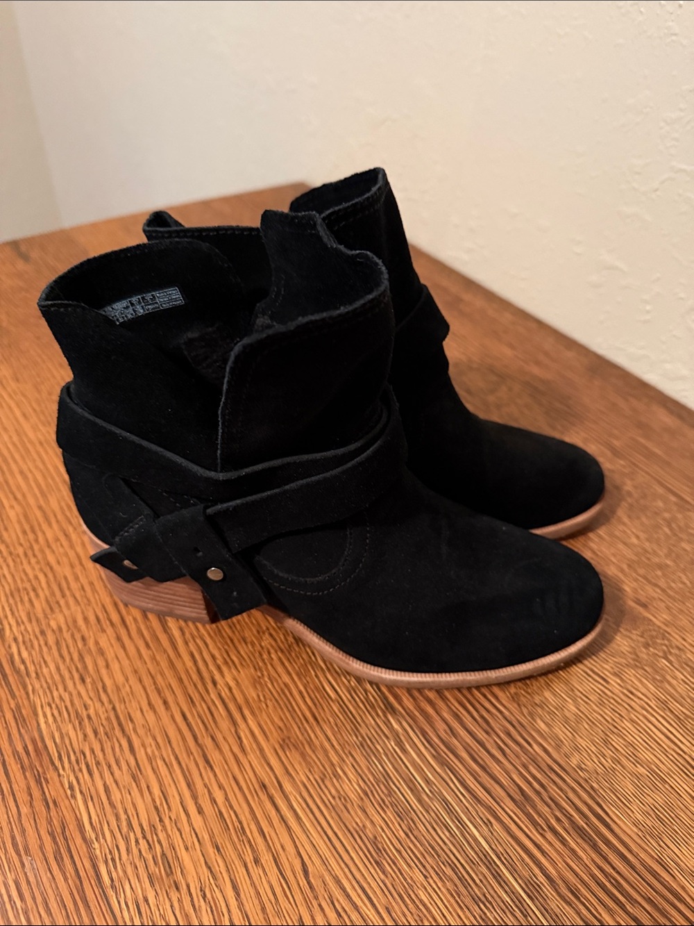 UGG Black Suede Ankle Boots with Strapped Accent